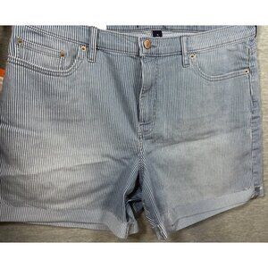 Calvin Klein Jeans Womens Shorts Sz 16 Roll Cuff Denim Stripe Blue High Rise